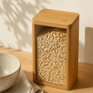 Bamboo cereal box on a counter