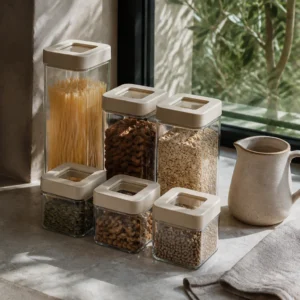 Six cream-lid glass vessels — The Essentials